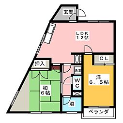カネ八ビル 2LDKの間取図画像
