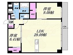 プレジオ西宮北口 2LDKの間取図画像