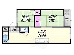 甲子園第3コーポラス 2LDKの間取図画像