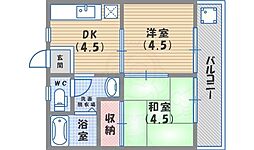 岡本ハイツ 2DKの間取図画像