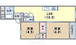 甲子園第3コーポラス 2LDKの間取図画像
