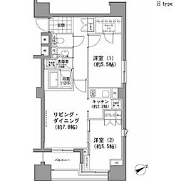 パークハビオ八丁堀 2LDKの間取図画像