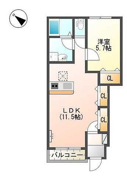 兵庫県明石市魚住町清水(賃貸アパート1LDK・1階・43.57㎡)の写真 その2