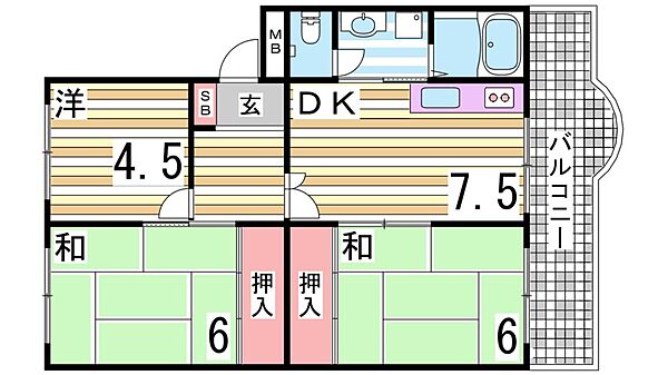 兵庫県神戸市北区甲栄台１丁目(賃貸マンション3DK・1階・57.19㎡)の写真 その2