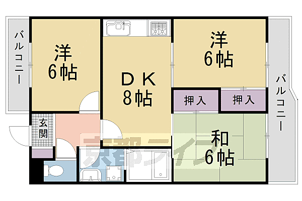 フォルム幡枝 102｜京都府京都市左京区岩倉幡枝町(賃貸マンション3DK・1階・52.57㎡)の写真 その2