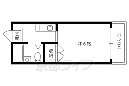 京都市営烏丸線 北大路駅 徒歩15分の賃貸マンション 2階1Kの間取り