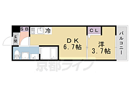 京福電気鉄道北野線 北野白梅町駅 徒歩14分の賃貸アパート 2階1DKの間取り