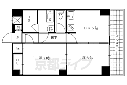 パークサイド岡崎 5階2DKの間取り