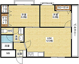 ビラ小松 3階2LDKの間取り