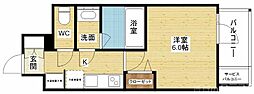 バウスフラッツ新大阪 1Kの間取図画像