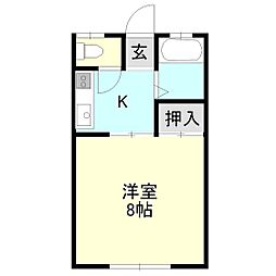 ウッドハウスヤマイチD 1Kの間取図画像