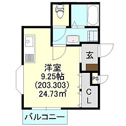 朝日レジデンス春日 ワンルームの間取図画像