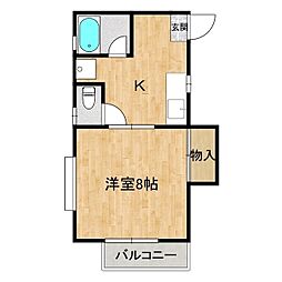フラット春日 1Kの間取図画像