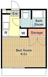 フォーブル三上 2階1Kの間取り
