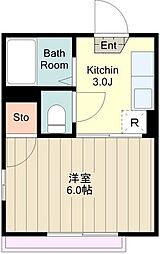 フォレストヒルズ 2階1Kの間取り