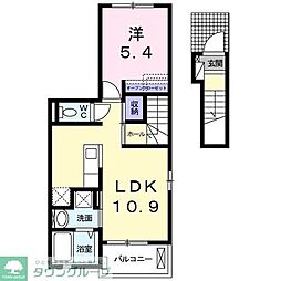 ルミエール　モンドＢ 2階1LDKの間取り
