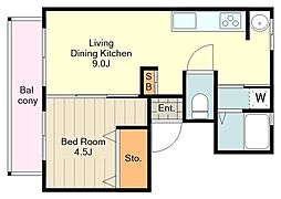 第2ミネマンション 3階1LDKの間取り