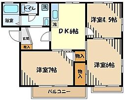 ドヌールビアンカI 2階3DKの間取り