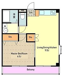 南部ハイツ 1階1LDKの間取り