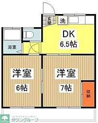 ティファニーヒルズ 2階2DKの間取り