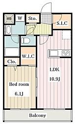 クオリアガーデン千人町 2階1LDKの間取り