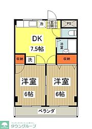 大沢コーポ 2階2DKの間取り