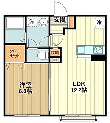オークプレイス 2階1LDKの間取り
