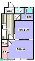 ヤチヨハイツ 1階2Kの間取り