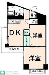 八王子はざま住宅 10階2DKの間取り