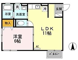 サバーブス相原 2階1LDKの間取り