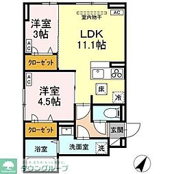 D-ROOM散田町 1階2LDKの間取り