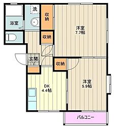 サンハイツ・クリハラB 2DKの間取図画像