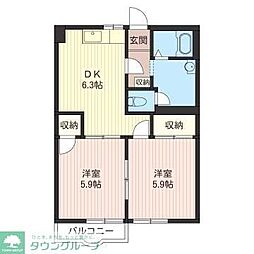 サンハイツ・クリハラA 2DKの間取図画像