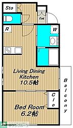 フラット大南3号館 1LDKの間取図画像