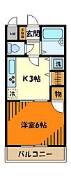 ウィング子安 1Kの間取図画像