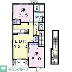 サニーガーデンB 2LDKの間取図画像