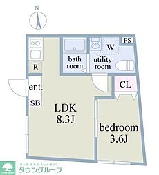 DOLCI中野富士見町 2階1LDKの間取り