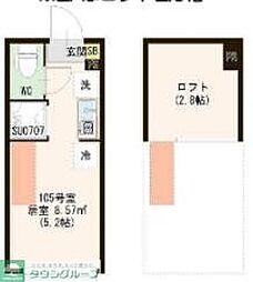 レジデンス・イン初台 2階ワンルームの間取り