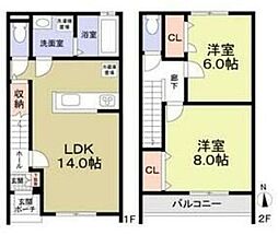 J　Wing East 1階2LDKの間取り