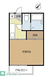グリーンヒルＢ 2階1Kの間取り