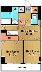 HF東中野レジデンス 2DKの間取図画像