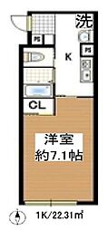 ディアコート富士見台 1Kの間取図画像
