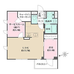 La Perla 桜新町 1SLDKの間取図画像