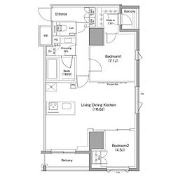 ザ・パークハビオ麻布十番 2LDKの間取図画像