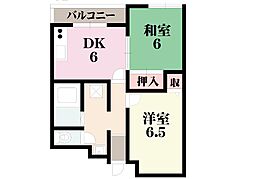 オリエントシティ船岡 3階2DKの間取り