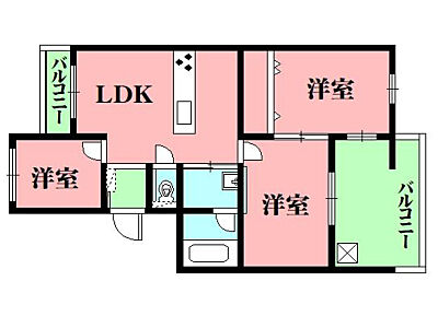 間取り:廊下をなくすことで、居住スペースが広く確保されています。動線が短く、暮らしやすい間取り設計です。両面バルコニーが備わっています。 間取り:廊下をなくすことで、居住スペースが広く確保されています。動線が短く、暮らしやすい間取り設計です。両面バルコニーが備わっています。