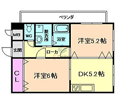 グランソレイユ曽根2 2DKの間取図画像