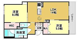 豊中市曽根西町3丁目マンション 2LDKの間取図画像