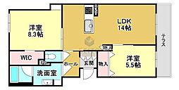 豊中市曽根西町3丁目マンション 2LDKの間取図画像