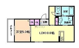 ヴェッツ櫻塚本通り 1LDKの間取図画像